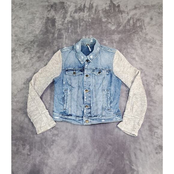 Free People Women's Size S Jean Jacket Blue Hybrid Winter Cotton Ca16-10 - Picture 1 of 7